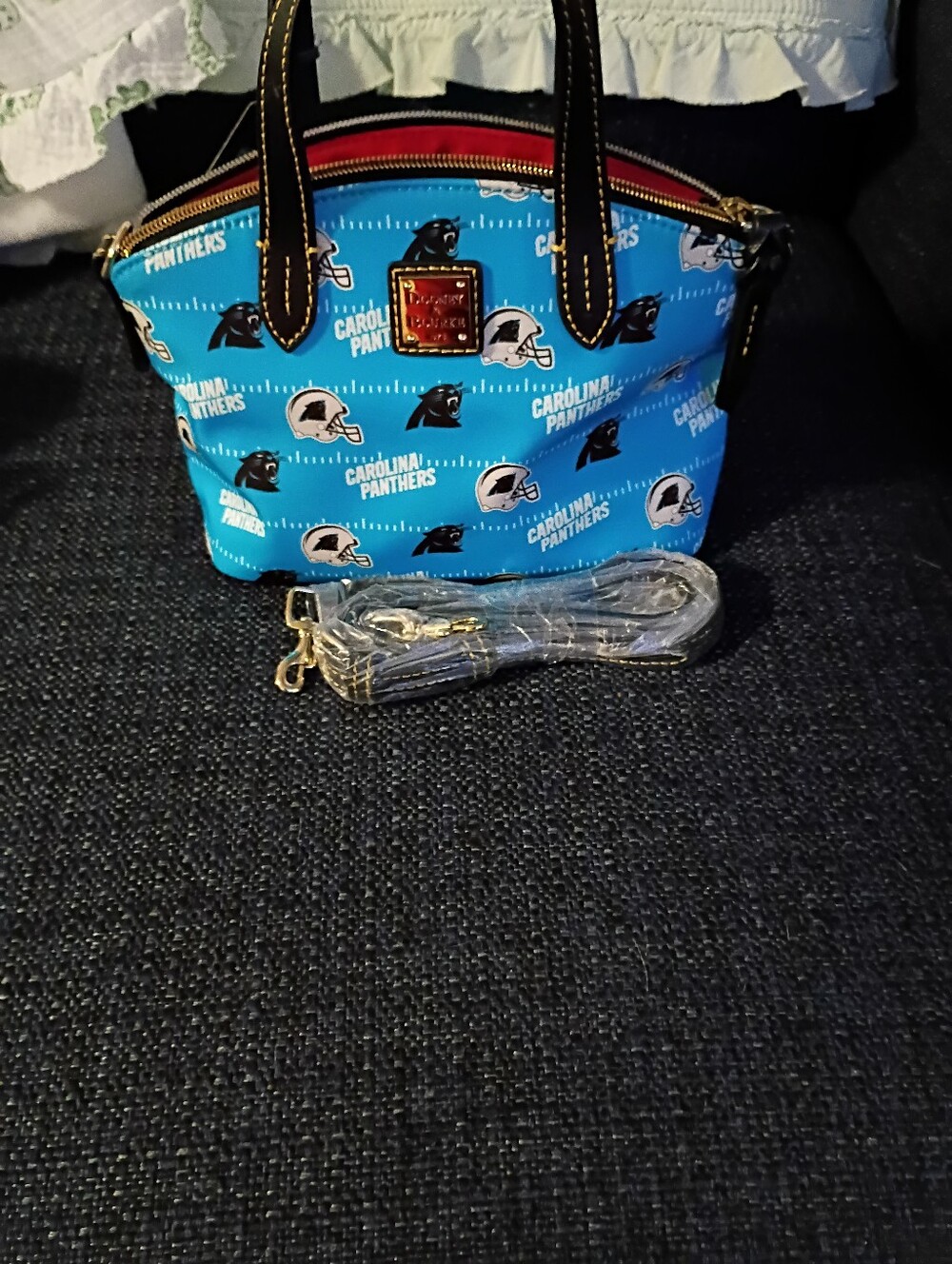 Dooney & Bourke Blue Carolina Panthers Mini Satchel with Black Trim